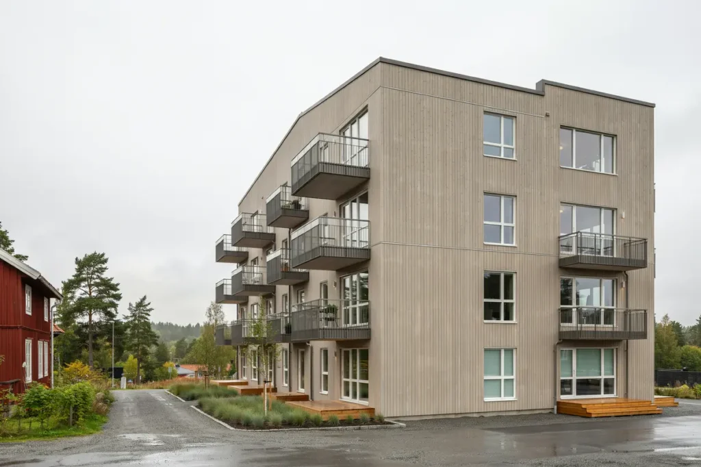 nybyggt bostadshus med moderniserade balkonger i gustavsberg v rmd